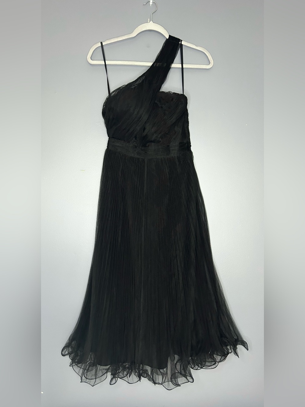 ASOS Dress 4 Black One Shoulder Pleated Tulle Fit Flare Midi Formal Fairy Grunge